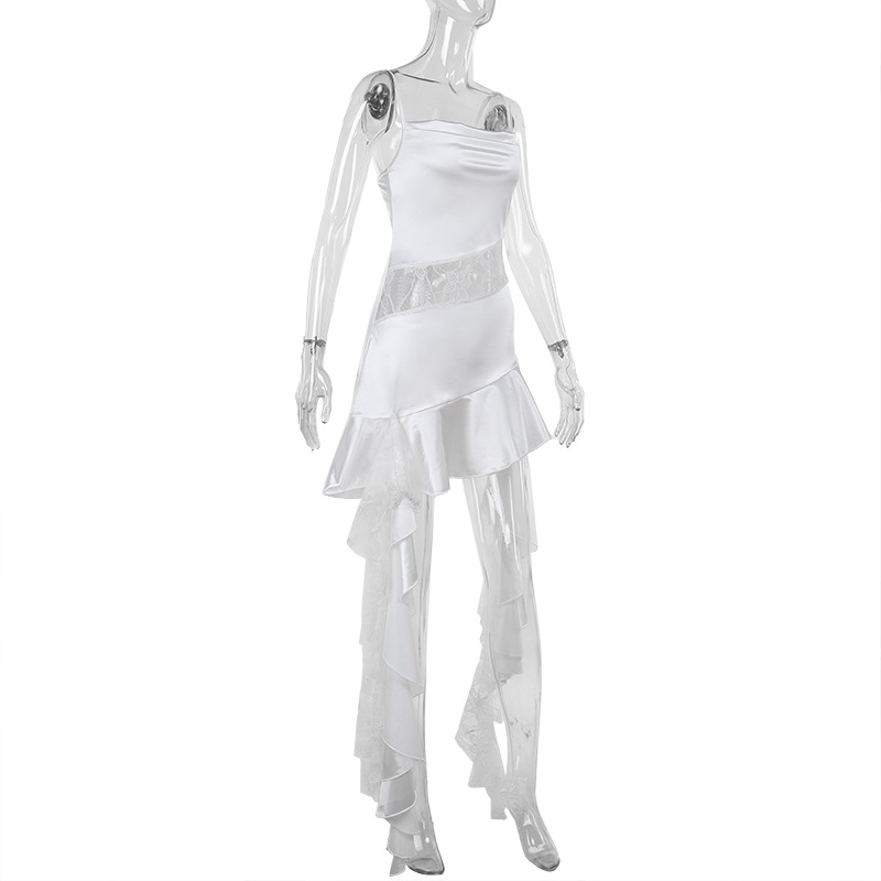  Elegant Bodycon Gown with Draped Neckline Asymmetrical Ruffled Halter Dress 