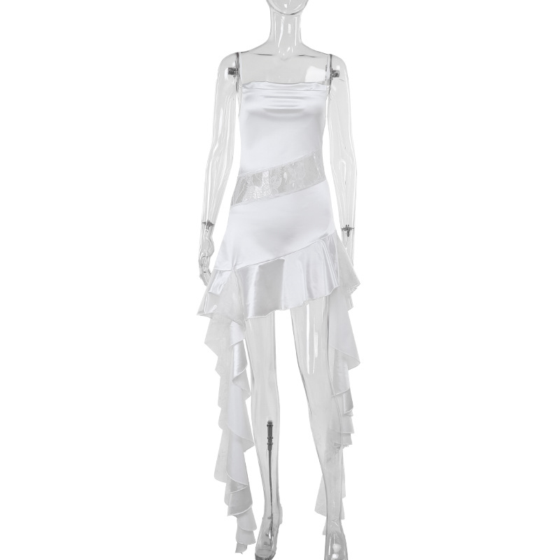  Elegant Bodycon Gown with Draped Neckline Asymmetrical Ruffled Halter Dress 