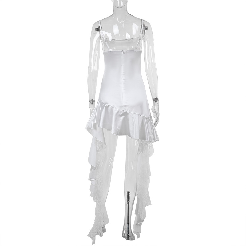  Elegant Bodycon Gown with Draped Neckline Asymmetrical Ruffled Halter Dress 