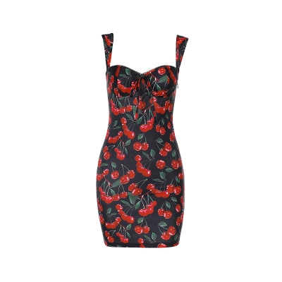 Cherry Print Slip Dress – Elegant Chanel Style Cherry Mini Dress 01