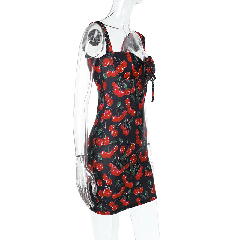 Cherry Print Slip Dress – Elegant Chanel Style Cherry Mini Dress
