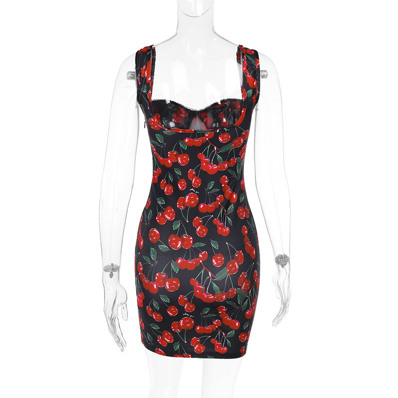 Cherry Print Slip Dress – Elegant Chanel Style Cherry Mini Dress