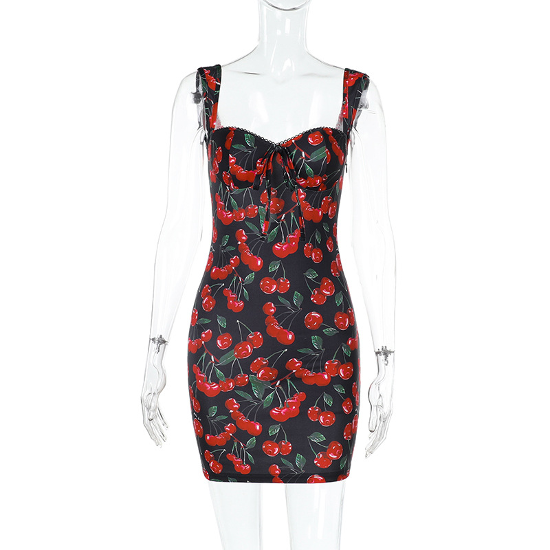 Cherry Print Slip Dress – Elegant Chanel Style Cherry Mini Dress