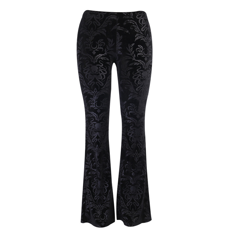 Dark Brown Embossed Velvet Flare Pants