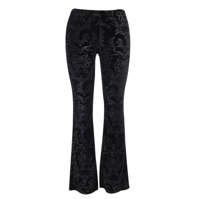 Dark Brown Embossed Velvet Flare Pants 01