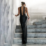 Deep V Halter Backless Satin Dress