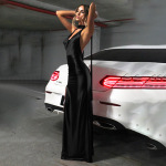 Deep V Halter Backless Satin Dress