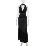 Deep V Halter Backless Satin Dress