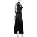 Deep V Halter Backless Satin Dress