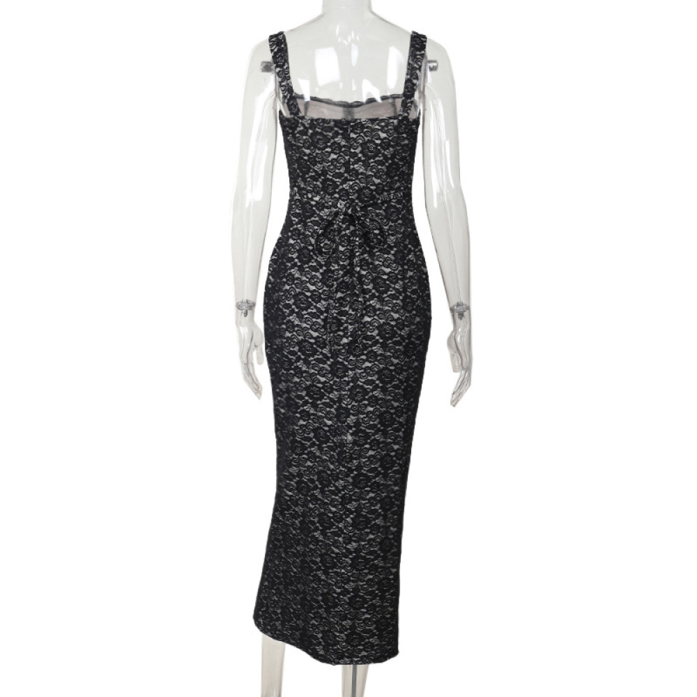 Feminine Sheer Long Sleeve Elegant Lace Bodycon Dress 