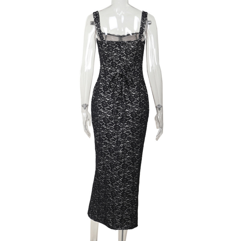 Feminine Sheer Long Sleeve Elegant Lace Bodycon Dress 