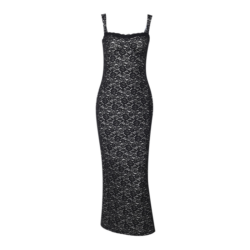 Feminine Sheer Long Sleeve Elegant Lace Bodycon Dress 