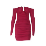 Metal Button Bodycon Fitted Long Sleeve Pencil Skirt Dress