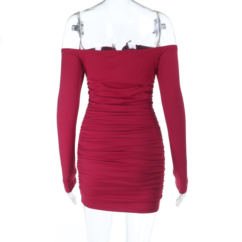 Metal Button Bodycon Fitted Long Sleeve Pencil Skirt Dress