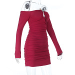 Metal Button Bodycon Fitted Long Sleeve Pencil Skirt Dress