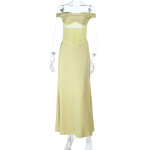 Off-the-Shoulder Satin & Tulle Gown – Elegant Sheer Panel Evening Dress