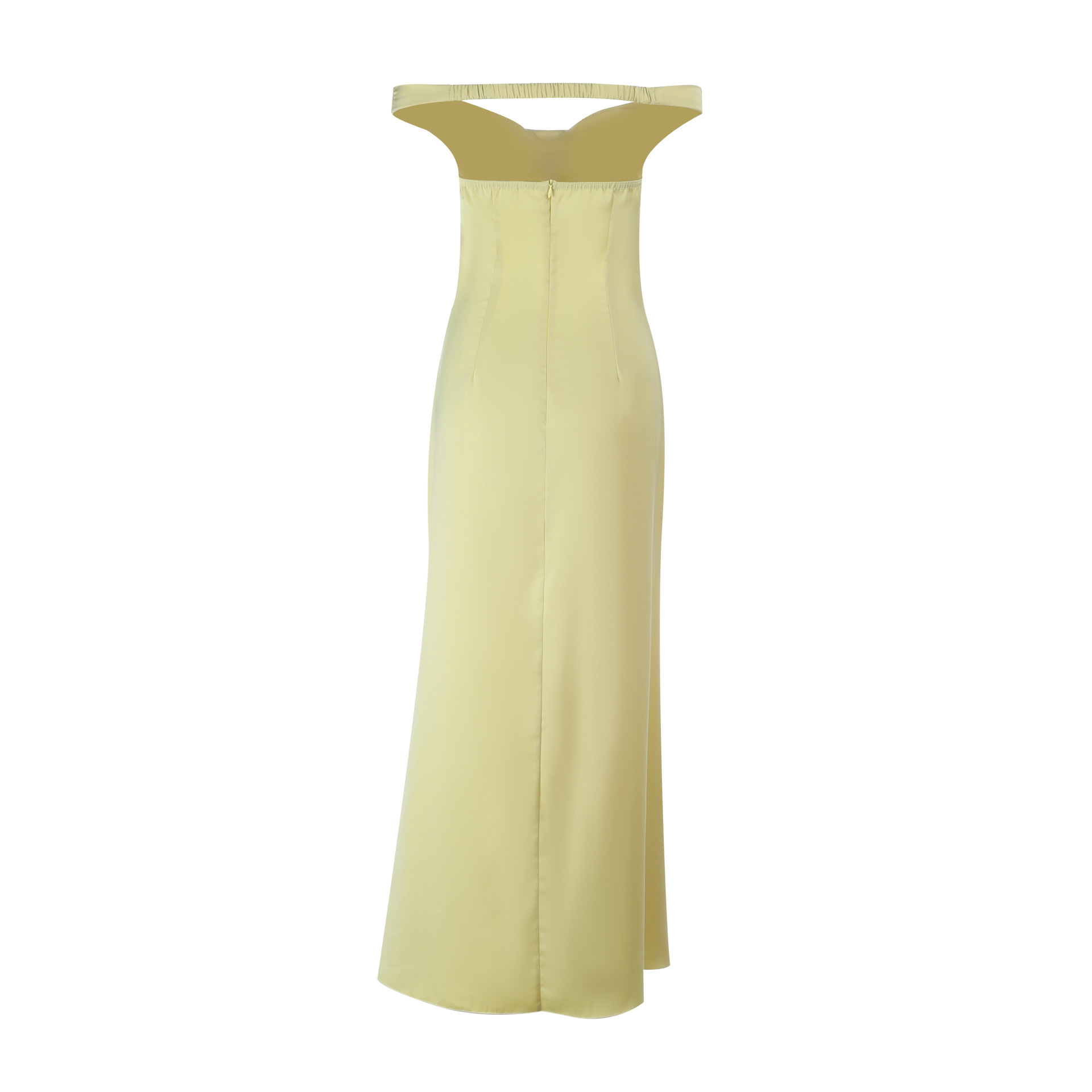 Off-the-Shoulder Satin & Tulle Gown – Elegant Sheer Panel Evening Dress