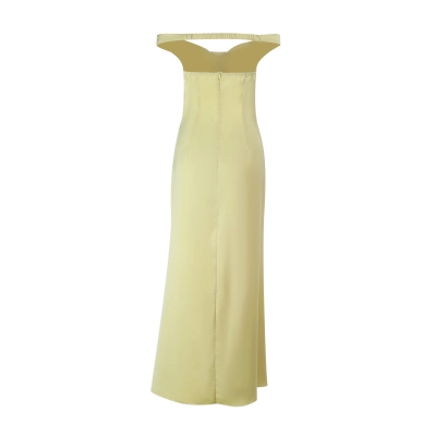 Off-the-Shoulder Satin & Tulle Gown – Elegant Sheer Panel Evening Dress 01