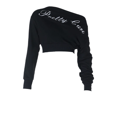 Oversized Letter Print Pullover Trendy One-Shoulder Crop Sweatshirt  01