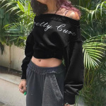 Oversized Letter Print Pullover Trendy One-Shoulder Crop Sweatshirt 