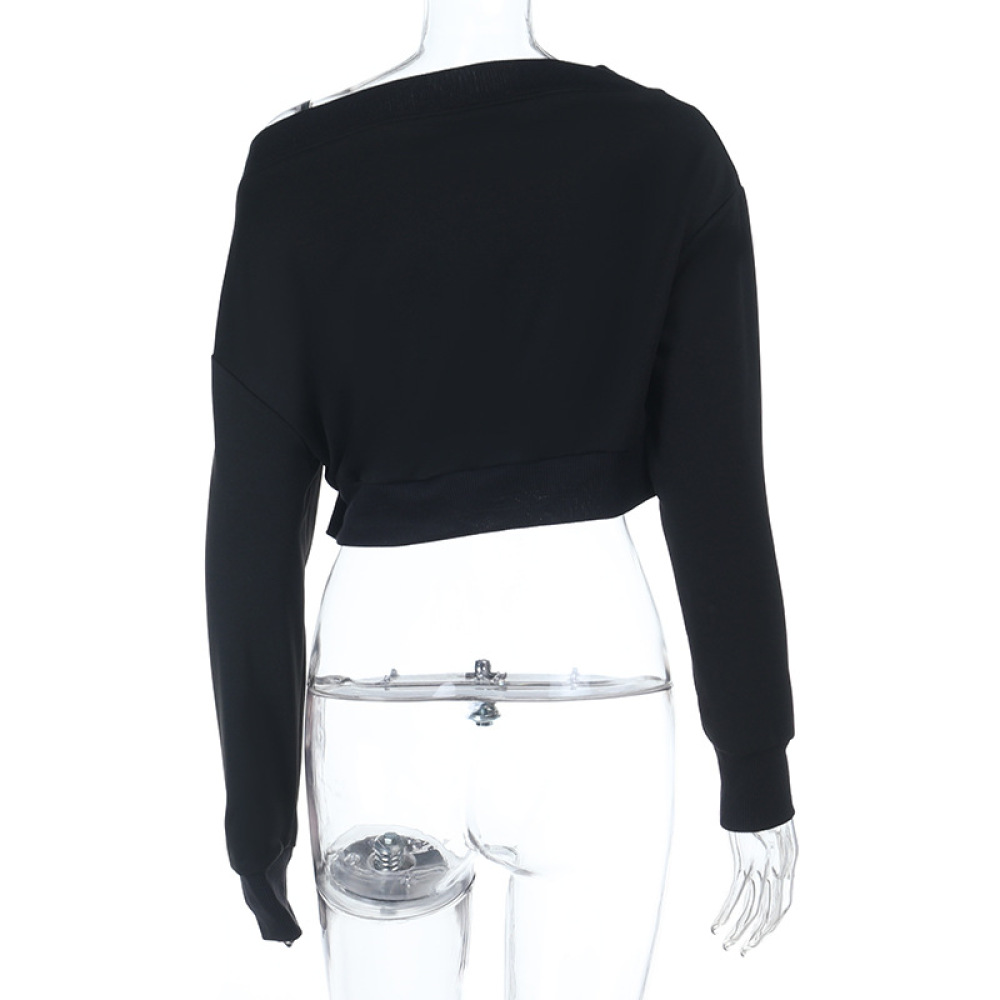 Oversized Letter Print Pullover Trendy One-Shoulder Crop Sweatshirt 