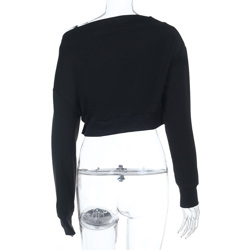Oversized Letter Print Pullover Trendy One-Shoulder Crop Sweatshirt 