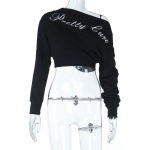 Oversized Letter Print Pullover Trendy One-Shoulder Crop Sweatshirt 