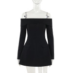 Sexy Bodycon Cocktail Dress with Flared Skirt Off-the-Shoulder A-Line Mini Dress 