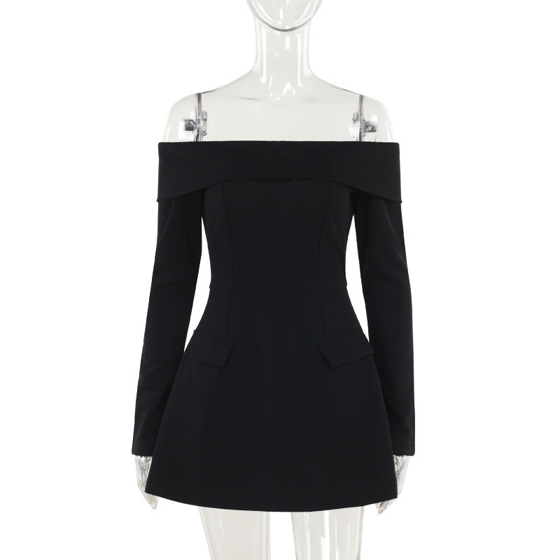Sexy Bodycon Cocktail Dress with Flared Skirt Off-the-Shoulder A-Line Mini Dress 