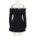 Sexy Bodycon Cocktail Dress with Flared Skirt Off-the-Shoulder A-Line Mini Dress 