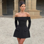 Sexy Bodycon Cocktail Dress with Flared Skirt Off-the-Shoulder A-Line Mini Dress 