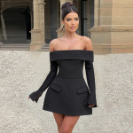 Sexy Bodycon Cocktail Dress with Flared Skirt Off-the-Shoulder A-Line Mini Dress 