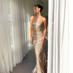 Sparkly Backless Tie-Back Dress – Elegant Glitter Slip Gown with Thin Straps