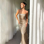 Sparkly Backless Tie-Back Dress – Elegant Glitter Slip Gown with Thin Straps