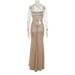 Sparkly Backless Tie-Back Dress – Elegant Glitter Slip Gown with Thin Straps