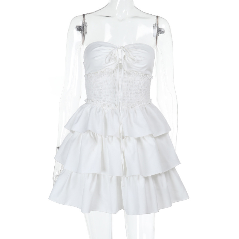 Strapless Cutout Ruffled White Cake Dress
