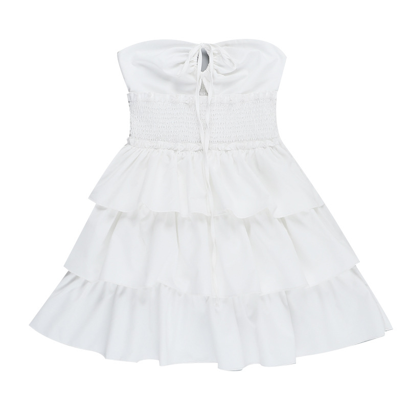 Strapless Cutout Ruffled White Cake Dress