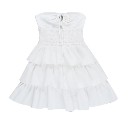 Strapless Cutout Ruffled White Cake Dress 01