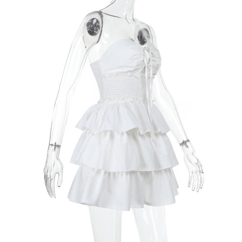 Strapless Cutout Ruffled White Cake Dress