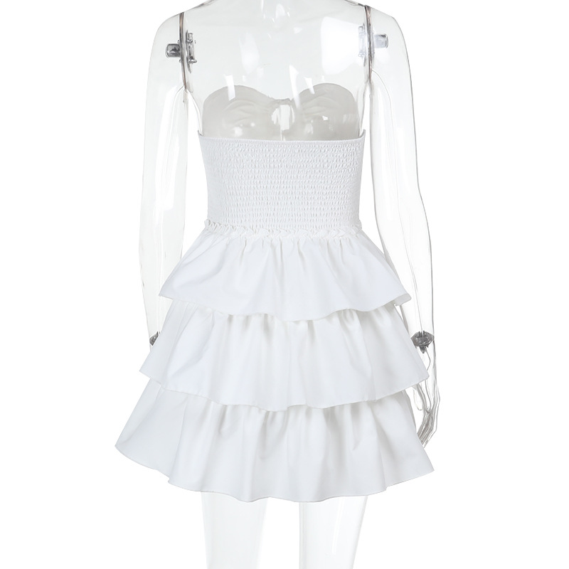 Strapless Cutout Ruffled White Cake Dress