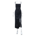 Sexy Thin Strap Bodycon Gown Satin Slip Dress with High Slit 