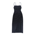 Sexy Thin Strap Bodycon Gown Satin Slip Dress with High Slit 