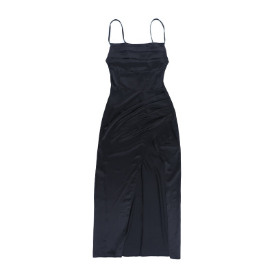 Sexy Thin Strap Bodycon Gown Satin Slip Dress with High Slit  01