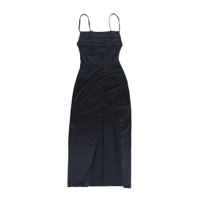 Sexy Thin Strap Bodycon Gown Satin Slip Dress with High Slit  01