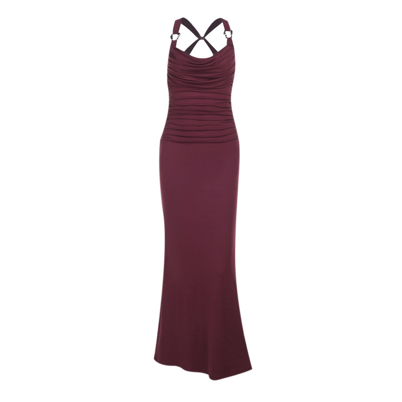Sexy Fitted Bodycon Long Gown Draped Halter Backless Dress
