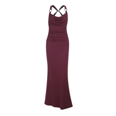 Sexy Fitted Bodycon Long Gown Draped Halter Backless Dress 01
