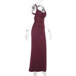 Sexy Fitted Bodycon Long Gown Draped Halter Backless Dress