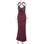 Sexy Fitted Bodycon Long Gown Draped Halter Backless Dress