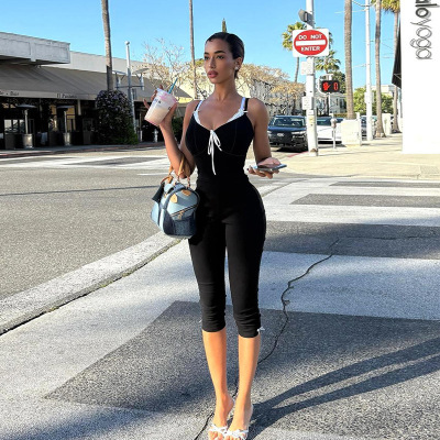 Summer Fashion Workout Yoga Jumpsuit Colorblock Tank Romper 02