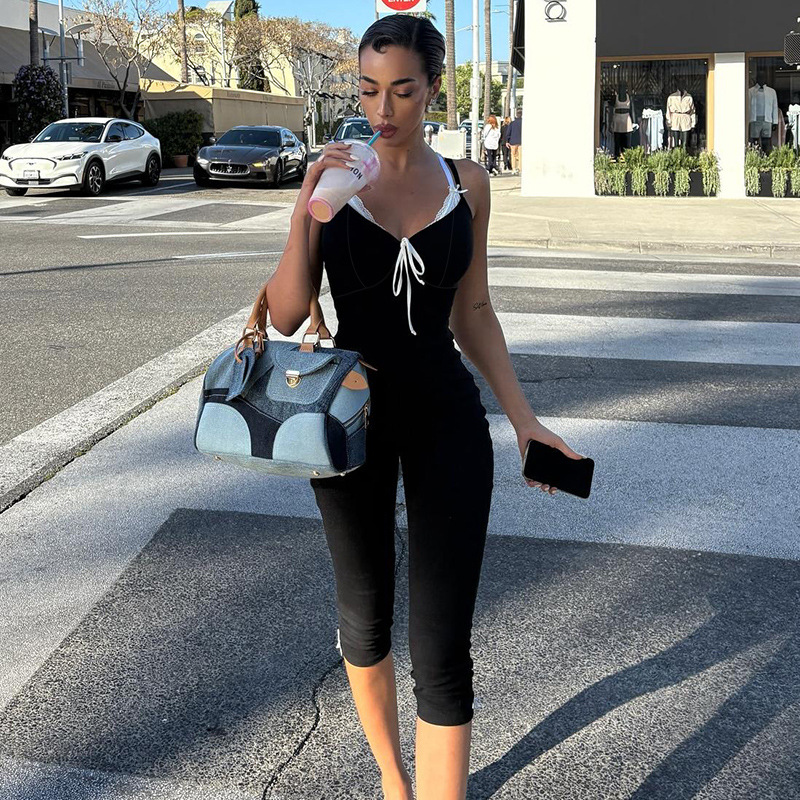 Summer Fashion Workout Yoga Jumpsuit Colorblock Tank Romper